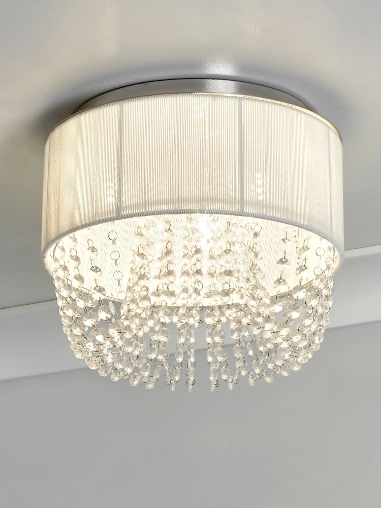 Searchlight White Chrome/Clear Sophia 3 Light Flush Ceiling Light With Drops - Image 1 of 4
