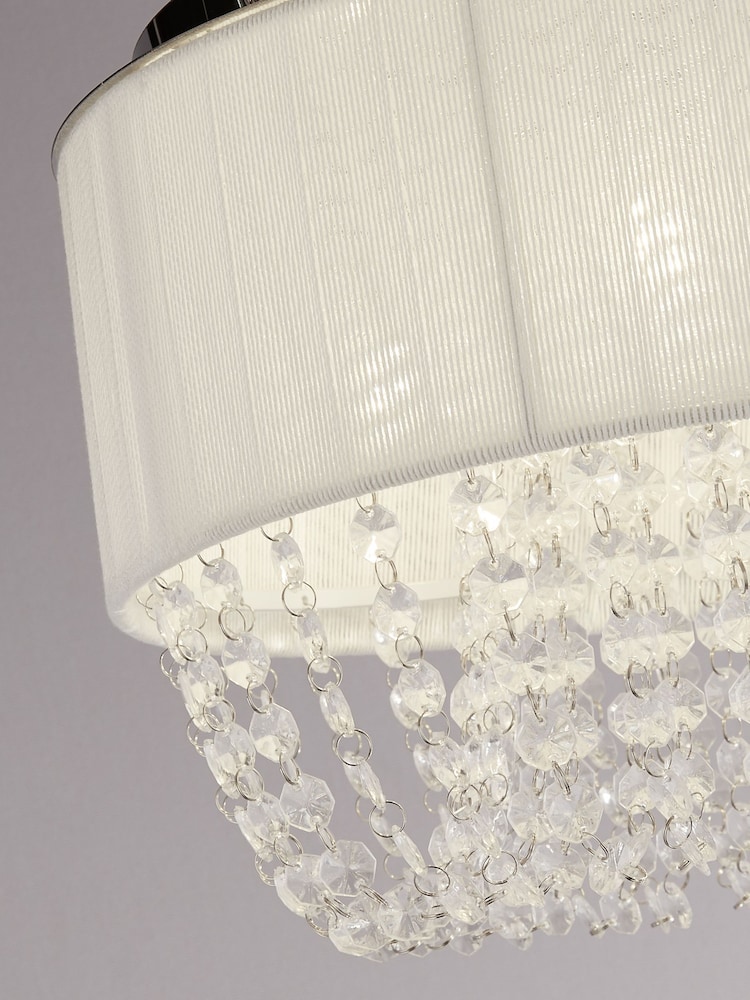 Searchlight White Chrome/Clear Sophia 3 Light Flush Ceiling Light With Drops - Image 4 of 4