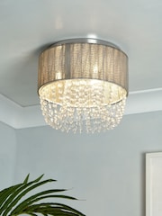 Searchlight Grey/Chrome/White/Clear Sophia 3 Light Flush Ceiling Light With Drops - Image 1 of 4