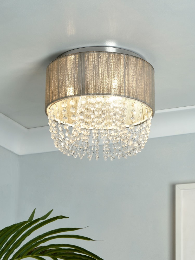 Searchlight Grey/Chrome/White/Clear Sophia 3 Light Flush Ceiling Light With Drops - Image 1 of 4