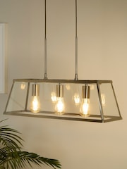 Searchlight Antique Brass and Clear Nirvana 3 Light Linear Pendant Bar Ceiling Light - Image 1 of 4