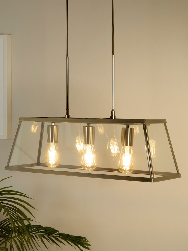 Searchlight Antique Brass and Clear Nirvana 3 Light Linear Pendant Bar Ceiling Light - Image 1 of 4