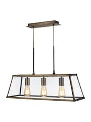 Searchlight Antique Brass and Clear Nirvana 3 Light Linear Pendant Bar Ceiling Light - Image 3 of 4
