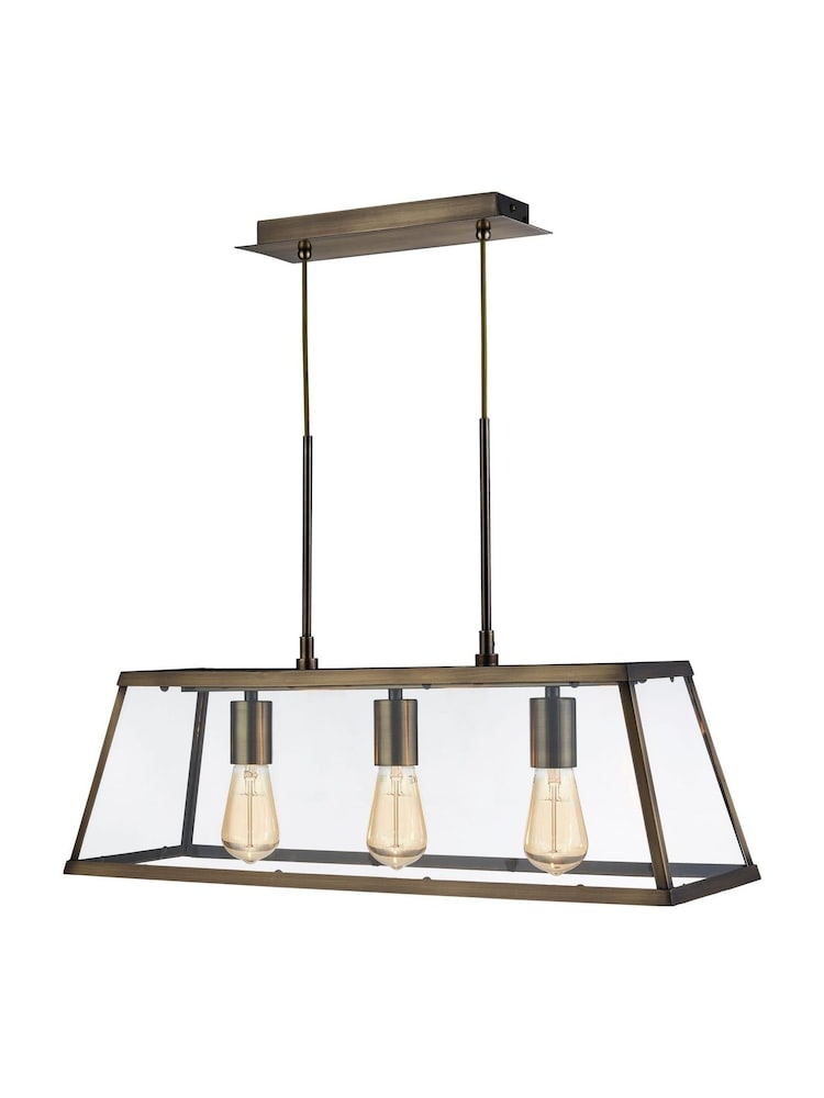 Searchlight Antique Brass and Clear Nirvana 3 Light Linear Pendant Bar Ceiling Light - Image 4 of 4