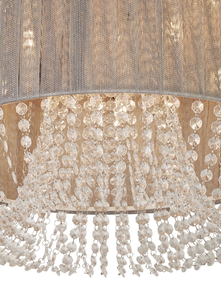 Searchlight Grey/Chrome/White/Clear Sophia 5 Light Flush Ceiling Light With Drops - Image 4 of 4