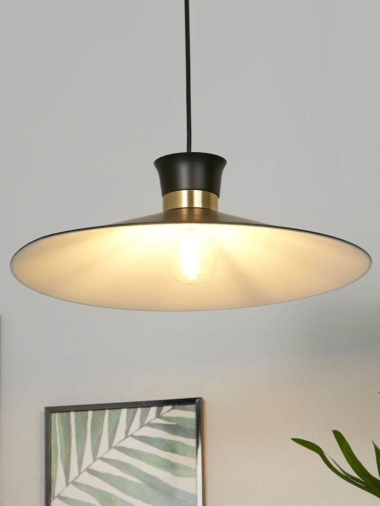 Searchlight Black Brass White Trapeze Pendant Ceiling Light - Image 1 of 4