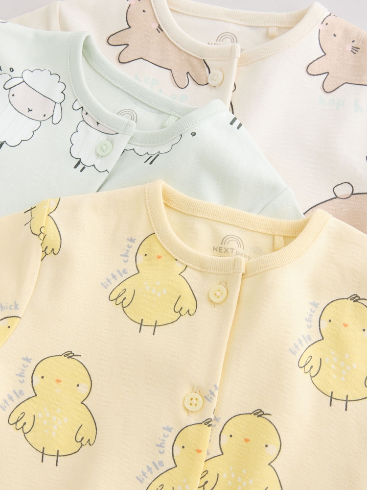 Yellow Easter Character Button Through Baby Jersey Rompers 3 Pack - Image 10 of 10