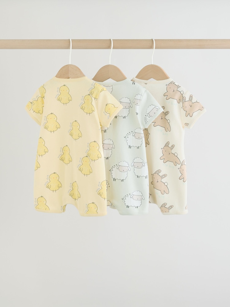 Yellow Easter Character Button Through Baby Jersey Rompers 3 Pack - Image 2 of 10