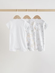 White Safari Animal Embroidered Jersey Baby Rompers 3 Pack - Image 2 of 10