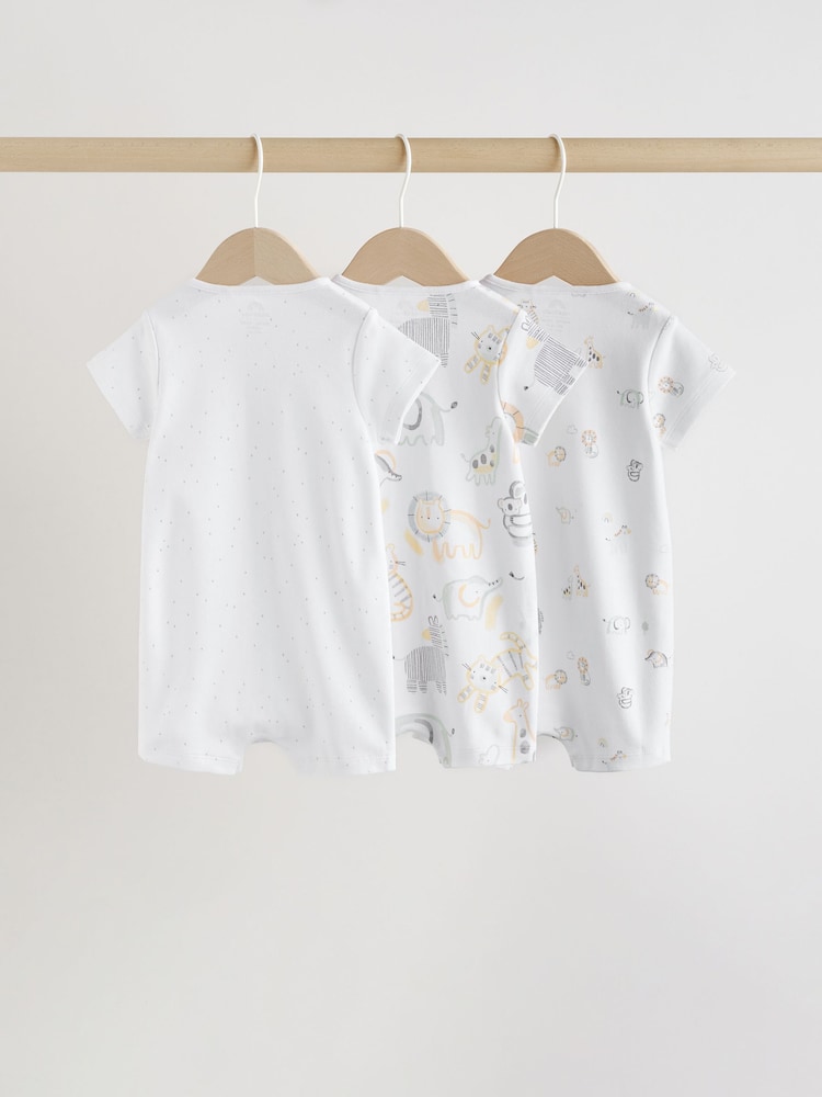 White Safari Animal Embroidered Jersey Baby Rompers 3 Pack - Image 2 of 10 White Safari Animal Embroidered Jersey Baby Rompers 3 Pack - Image 2 of 10