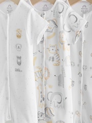White Safari Animal Embroidered Jersey Baby Rompers 3 Pack - Image 7 of 10