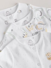 White Safari Animal Embroidered Jersey Baby Rompers 3 Pack - Image 8 of 10