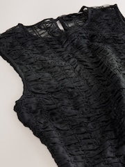 Black Shirred Mesh Sleeveless Crew Neck Top - Image 7 of 8