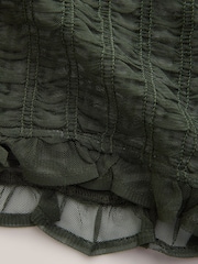 Verde kaki - Shirred Mesh Sleeveless Crew Neck Top - Imaginea 9 din 9