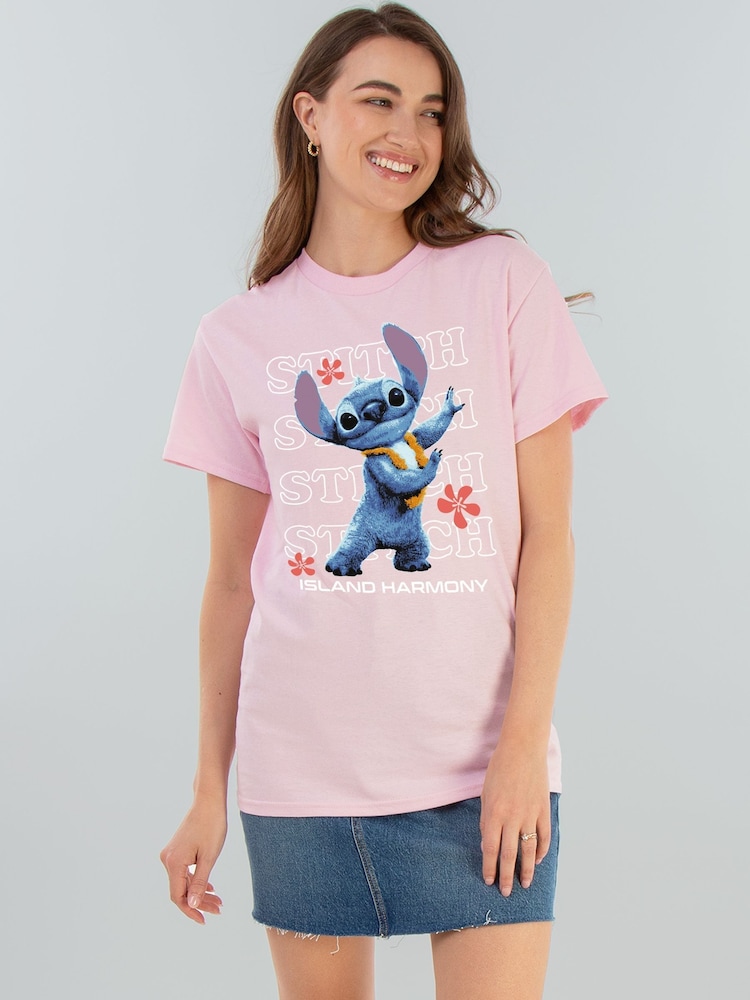Brands In Pink 100% Cotton Disney Stitch Island Harmony T-Shirt - Image 1 of 4