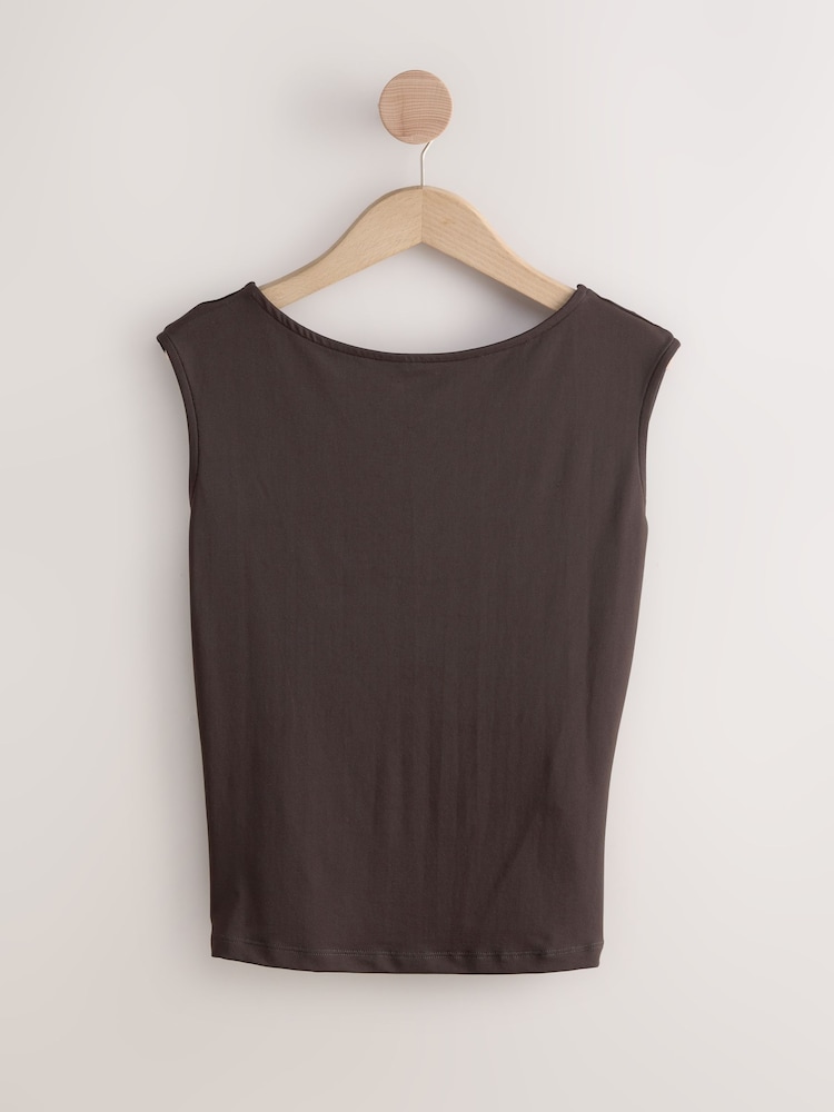 Chocolate Brown Soft Touch Backless Sleeveless Top - Image 1 of 4