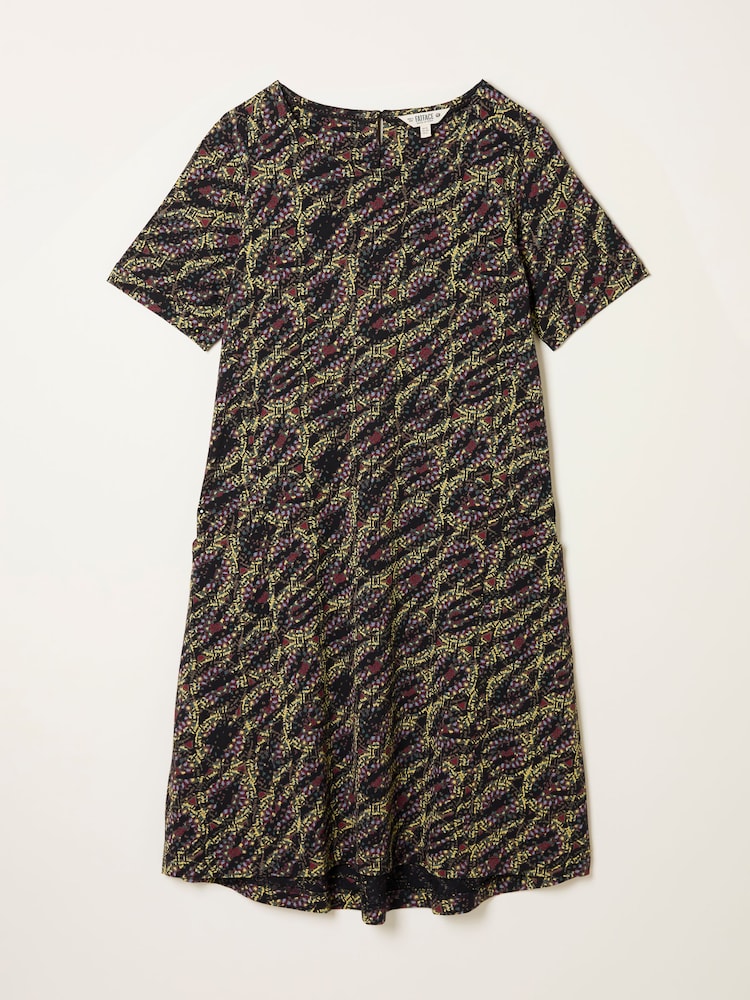 FatFace Simone Black Sketchy Texture Jersey Dress - Image 1 of 1