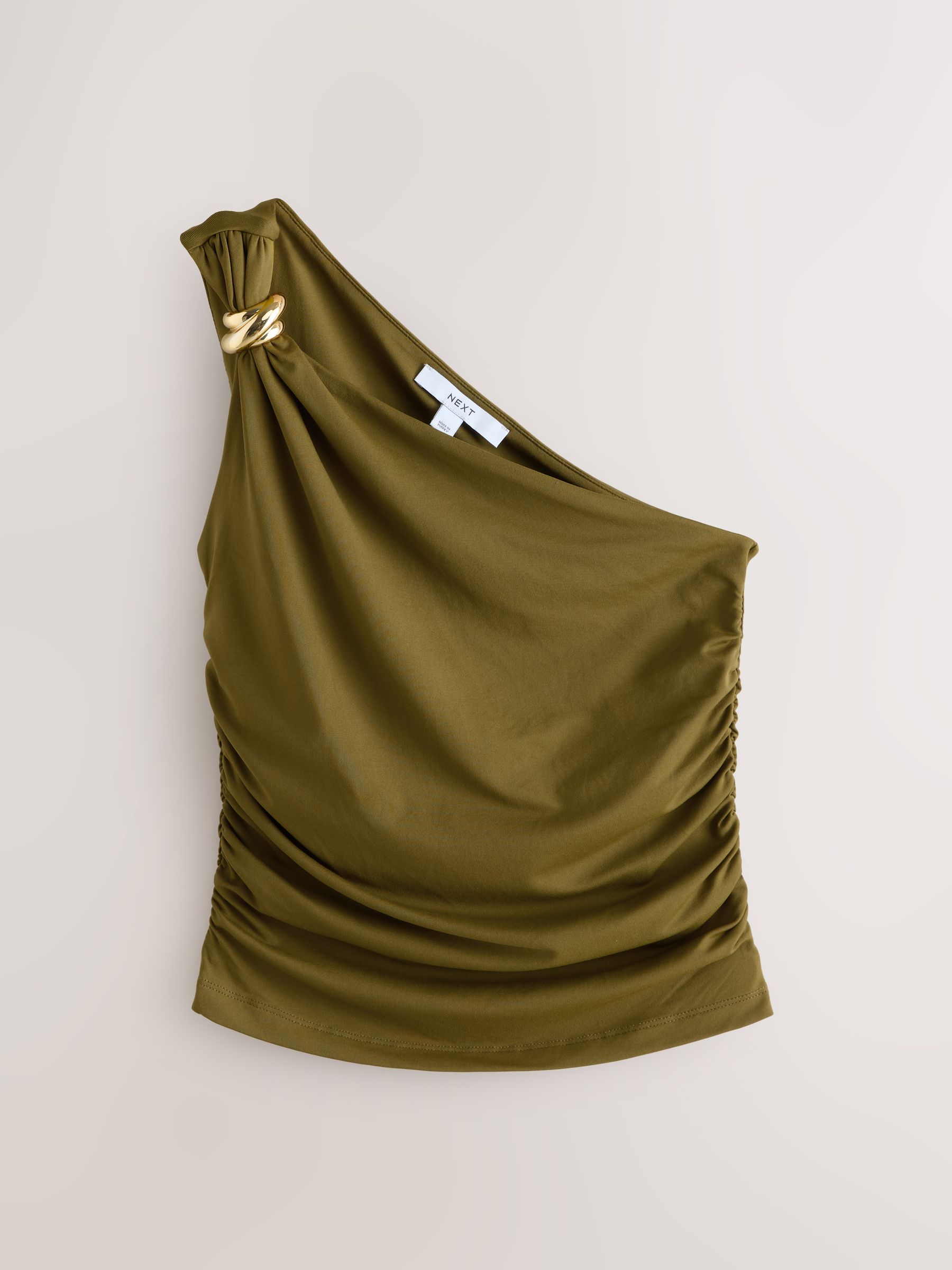 Buy Olive Green Soft Touch Slinky Nylon One Shoulder Hardware Top