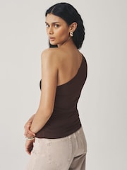 Chocolate Brown Soft Touch One Shoulder Hadware Top - Image 2 of 7