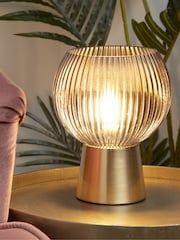 Searchlight Satin Brass/Smoked Twilight Ribbed Globe Table Lamp - Image 1 of 4
