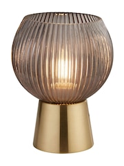 Searchlight Satin Brass/Smoked Twilight Ribbed Globe Table Lamp - Image 2 of 4