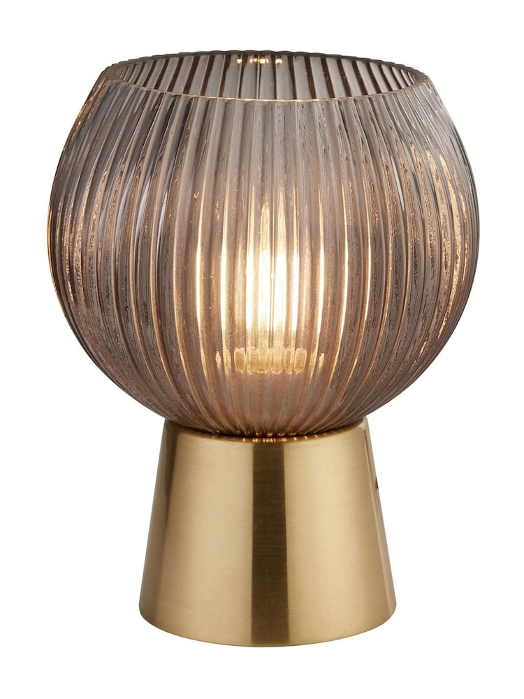 Searchlight Satin Brass/Smoked Twilight Ribbed Globe Table Lamp - Image 2 of 4