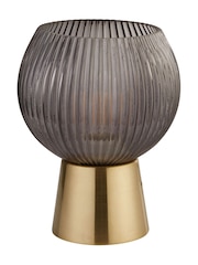 Searchlight Satin Brass/Smoked Twilight Ribbed Globe Table Lamp - Image 3 of 4