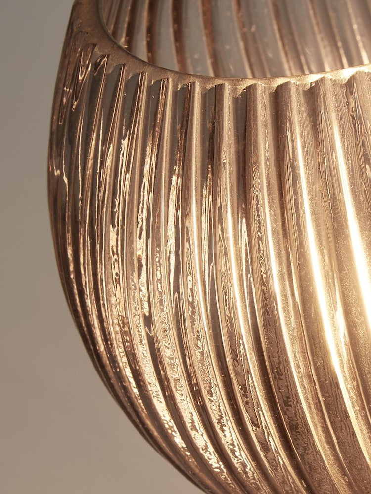 Searchlight Satin Brass/Smoked Twilight Ribbed Globe Table Lamp - Image 4 of 4