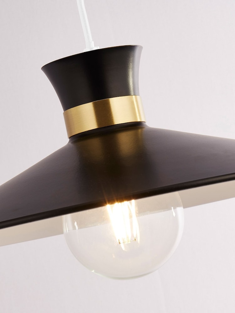 Searchlight Black White and Satin Brass Trapeze Pendant Ceiling Light - Image 2 of 4