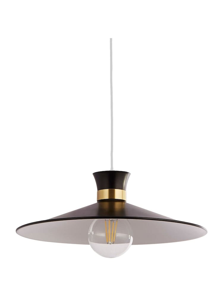 Searchlight Black White and Satin Brass Trapeze Pendant Ceiling Light - Image 4 of 4