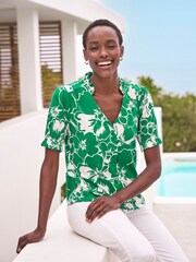 Pure Collection Short Sleeve Frill V-Neck Jersey Blouse - Image 1 of 3