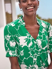 Pure Collection Short Sleeve Frill V-Neck Jersey Blouse - Image 3 of 3