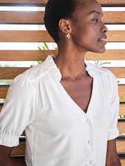Pure Collection Short Sleeve Frill V-Neck Jersey Blouse - Image 3 of 3