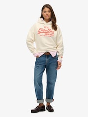 Superdry Cream Vintage Logo Neon Relaxed Hoodie - Image 1 of 6