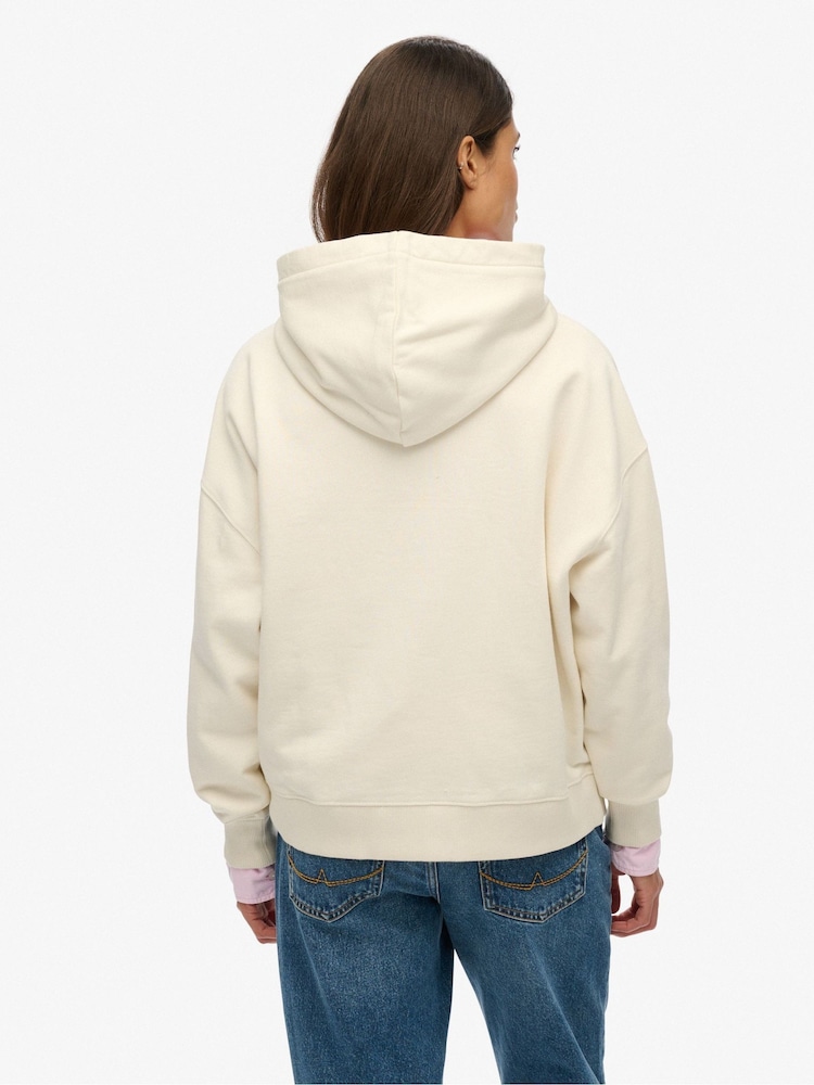 Superdry Cream Vintage Logo Neon Relaxed Hoodie - Image 2 of 6