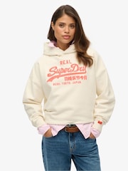 Superdry Cream Vintage Logo Neon Relaxed Hoodie - Image 3 of 6