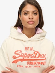 Superdry Cream Vintage Logo Neon Relaxed Hoodie - Image 4 of 6