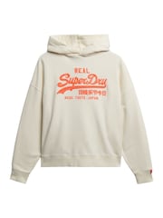 Superdry Cream Vintage Logo Neon Relaxed Hoodie - Image 5 of 6
