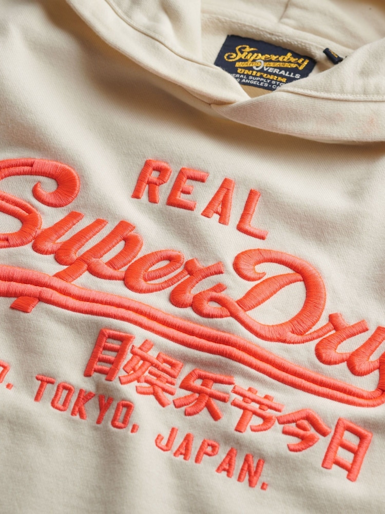 Superdry Cream Vintage Logo Neon Relaxed Hoodie - Image 6 of 6 Superdry Cream Vintage Logo Neon Relaxed Hoodie - Image 6 of 6