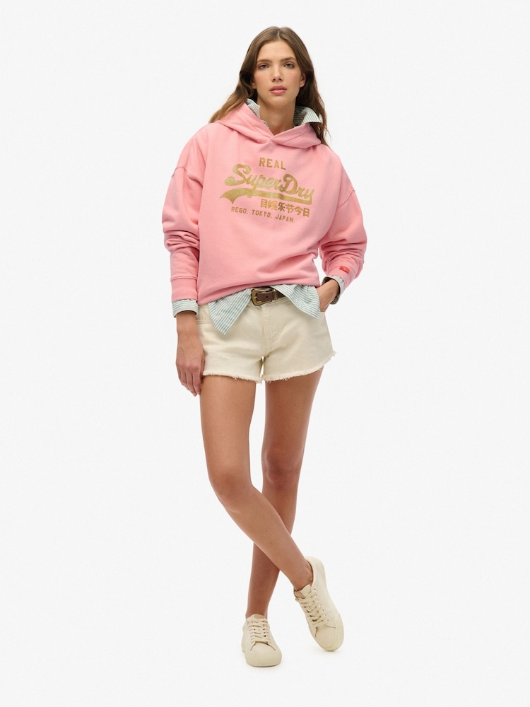 Superdry Pink Vintage Logo Rhinestone 100% Cotton Hoodie - Image 1 of 6