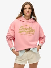 Superdry Pink Vintage Logo Rhinestone 100% Cotton Hoodie - Image 2 of 6