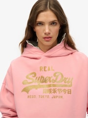 Superdry Pink Vintage Logo Rhinestone 100% Cotton Hoodie - Image 4 of 6