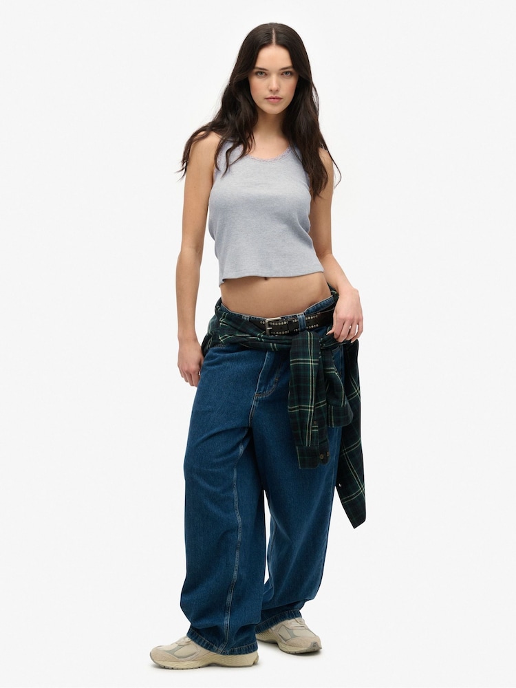 Superdry Grey Vintage Lace Trim Vest Top - Image 1 of 6