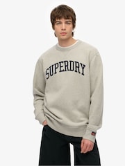Superdry Grey Athletic Essentials Crew 100% Cotton Sweatshirt - Image 1 of 4