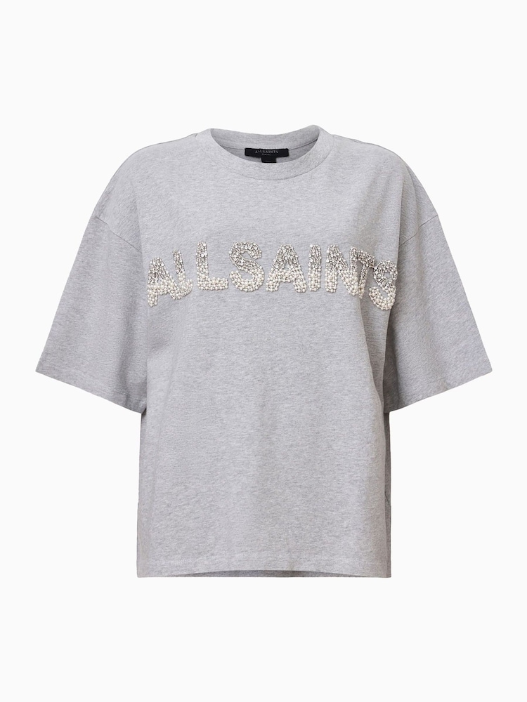 AllSaints Grey Amelie Pearl T-Shirt - Image 7 of 7