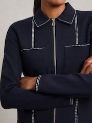 Reiss Navy Ivy Stitch-Detail Zip-Through Cardigan - Image 3 of 6