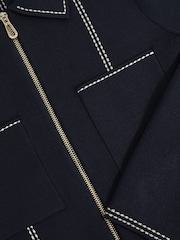 Reiss Navy Ivy Stitch-Detail Zip-Through Cardigan - Image 6 of 6