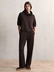 Reiss Dark Chocolate Brown Iris Interlock-Jersey Funnel-Neck Sweatshirt - Image 3 of 5