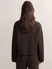 Reiss Dark Chocolate Brown Iris Interlock-Jersey Funnel-Neck Sweatshirt - Image 4 of 5
