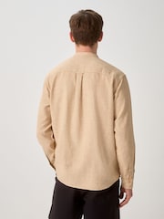 Orange Grandad Collar Cotton Linen Blend Long Sleeve Shirt - Image 3 of 8